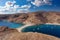 Kolona Fykiada double sided sandy beach, aerial drone view. Greece, Kithnos island, Cyclades