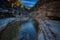 Kolymbithres of Ovires in winter. Natural small lakes in the rocks between two of the most beautiful villages in Zagori region, Me