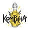 Kombucha hand drawn vector lettering and bottle illustration. Isolated on white background. Kombucha healthy fermented probiotic