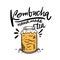 Kombucha hand drawn vector lettering and glass jar illustration