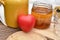 Kombucha tea and red heart, Scoby and fermented apple fruit drink.