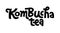 Kombucha vector hand written lettering, original calligraphy. Healthy fermented probiotic tea. Superfood drink. Template