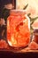 Kombucha vertical illustration. Homemade kombucha drink in glass jar made of yeast, sugar and tea. Kombucha tea helps to boost the