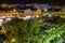 Konakli, Turkey - August 18, 2017: Tropical resort hotels at night top view. Territory of turkish hotel aerial view