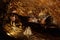 Koneprusy, Czech Republic, 24 July 2021: Natural dripstone rock formations with stone decoration in Koneprusy limestone caves in