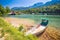 Konigssee Alpine lake wooden village coastline and beach view