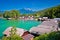 Konigssee Alpine lake wooden village coastline view