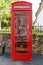 Konigswinter, Germany - 23 May 2019. A red telephone booth for the free exchange of books.