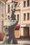 Konin, Poland - June 3, 2017: View on legendary symbolic horse statue in Polish town Konin at Plac WolnoÅ›ci square. Vintage photo