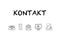 `Kontakt` text and icons on white board. Translation: `Contact`