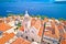 Korcula. Historic town of Korcula cathedral and architecture aerial view