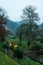 Kordel, Rhineland-Palatinate - Germany - 04 14 2019 - Foggy view over the backyards, gardens and traditional houses in the Kyll