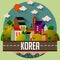 Korea - Flat design city vector illustration