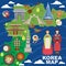 Korea map vector korean characters culture traditional symbols sightseeing landmark traveling in South Korea