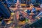 Korea,Night traffic speeds through an intersection in Seoul,Korea