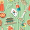 Korea seamless pattern. Korean traditional sticker symbols and objects