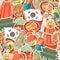 Korea seamless pattern. Korean traditional sticker symbols and objects