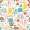 Korea seamless pattern. Korean traditional symbols and objects