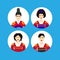 Korea Traditional Characters And Costumes Icons Man Woman Wearing National Korean Dress Over Blue Background