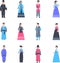 Korea Traditional Clothes Set Of Women And Men Wearing Ancient Costume Isolated Asian Dress Collection