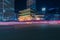 Korea,Traffic blurs past Namdaemun Gate in Seoul, South Korea