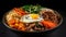 Korean Bibimbap Bowl on Table Top on Blurry Background