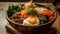 Korean Bibimbap Bowl on Table Top on Blurry Background