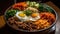 Korean Bibimbap Bowl on Table Top on Blurry Background