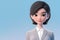 Korean Businesswoman in Professional Attire Against Blue Background. Generative AI