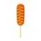Korean corn dog with ketchup and mustard in flat detailed style. Isolated vector Asian street food illustration