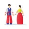 Korean couple in national costumes. bright illustration in gradients