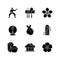 Korean culture black glyph icons set on white space