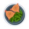 Korean Dish of Baked Patty Cakes with Green Peas Served on Plate Vector Illustration