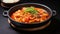 Korean dish Teokbokki - spicy rice sausages, AI generated