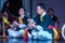 Korean drummers performing with hand gongs