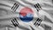 Korean flag waving in the wind. Close up of South Korea banner blowing silk