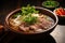 korean food beef noodles soup, An image of a steaming bowl of pho with tender slices of beef and fragrant herb, AI Generated