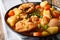 Korean food: Dakdoritang chicken stew with vegetables close-up o