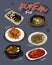 Korean food menu restaurant. Korean food sketch menu