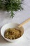 Korean food, soy sprount marinated with garlic and soy sauce with chopstick, selective focus, vertical