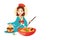 korean girl eating bowl Kimchi traditional food of Korean  isolated  cartoon concept on white background