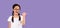 Korean Girl Pointing Thumb At Free Space On Purple Background