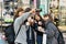 Korean girls tasting street food in Myeongdong market Seoul