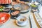 Korean hotpot with beef, seafood and noodles