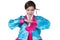 Korean lady in greeting action and Korea original dress with iso
