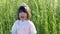 korean national children pink costume on a four-year-old girl standing