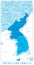 Korean Peninsula Map in colors of blue and blue map pointers