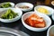 Korean pickled vegetables at Korean barbecue restaurant