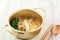 Korean Ramyeon Instant Noodle SOup on Golden Ramyeon Pot