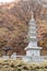 Korean religious pagoda with a statue of a martial arts fighting monk in Golgulsa temple South Korea